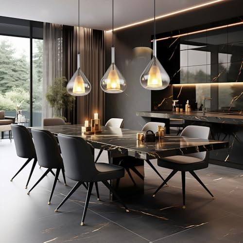Pendant Light 3-Bulb Metal Ceiling Light Glass Pendant Light Smoked Metal Black 3x E27 L x W x H 90 x 20 x 140 cm
