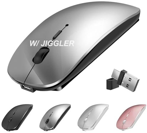 Wireless USB C Mouse for MacBook Air Pro iMac Desktop Surface Pro, Bluetooth Wireless Rechargeable Silent Mouse with Jiggler Mover Undetectable for Chromebook/Laptop/Computer