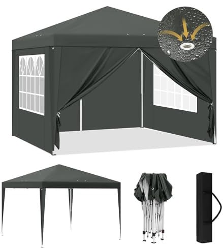 Laneetal Pavillon 3x3 m faltbar, Pop-Up Faltpavillon wasserfest Winterfest, Grillpavillon stabil, Gartenpavillon mit Seitenwänden Fenstern Tasche, für Camping Strand Garten, Anthrazit