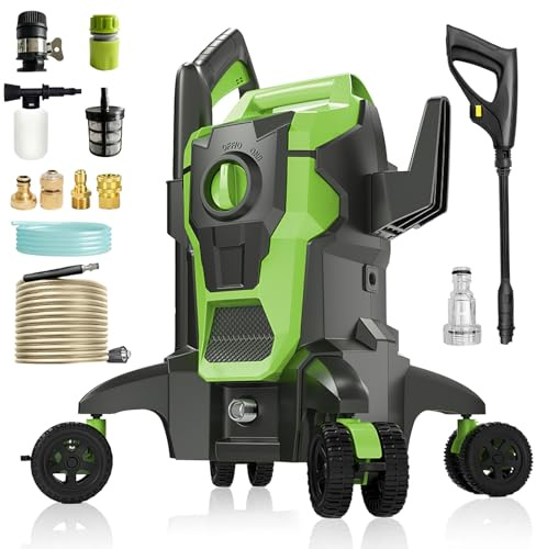 2000W Nettoyeur Haute Pression, avec Enrouleur De Tuyau De 10m, Max 150bar,DéBit 7L/Min,avec Bouteille De Savon Buse à Mousse, Pistolet Haute Pression pour, Voitures/ClôTures/Jardin
