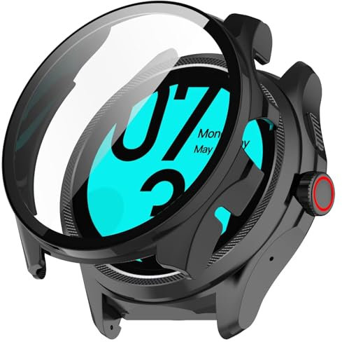 FTRONGRT Coque Compatible avec Ticwatch Pro 5 Enduro, PC + Film Trempé, Anti-Rayures Étui de Protection Tout Compris Compatible avec Ticwatch Pro 5 Enduro. Noir