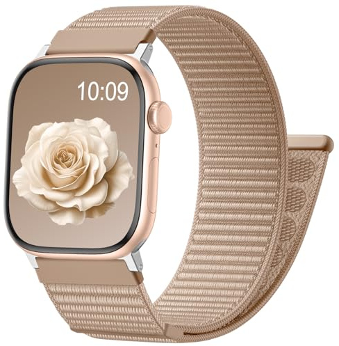 IMIVIO Nylon Sport Band für Apple Watch Armband 44mm 46mm 45mm 49mm 42mm | Klettverschluss Nylon Loop Armband für iWatch Series 12 11 10 9 8 7 6 5 4 3 2 1 SE3 SE2 SE Ultra für Damen Herren, Milchtee