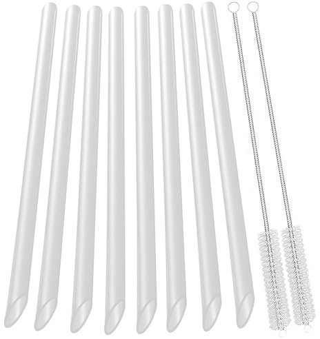 vgggrd 8 Pack Reusable Plastic Boba Straws, 12 mm X 10.3 inch Smoothie Straws with 2 Cleaning Brushes, Wide Straws for Bubble Tea, Tapioca Pearls, Milkshakes (White)