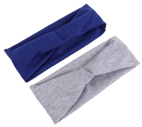 Healeved Sport Kopftuch Mit Knopf Baumwolle Dehnbar Fitness Stirnband Damen Yoga Stirnband Ohrschutz Maskenhilfe 2 Stück Saphirblau Grau