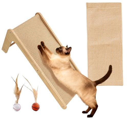 Sisal Katzenkratzer, L-Form 105° Kratzpad, 68 cm hoch Kratzbrett für Indoor-Katzen, Wandmöbelschutz für alle Katzen liegend, Entspannen mit Ballspielzeug