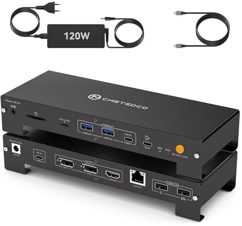 PVBCTCSID USB C Docking Station 15 en 1 Thunderbolt Docking Station 3 Pantalla 4K60Hz 100W Carga para Portátil, 10Gbps USB-C/A, MicroSD y SD, 3,5mm Compatible con Portátiles Mac Windows