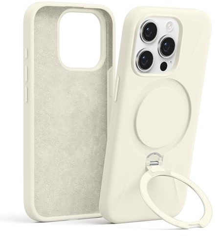 Pnakqil Magnetic Hülle für iPhone 15 Pro Max 6,7” mit 360°Spin Ständer, Handyhülle Stoßfest Kratzfeste mit Erhöhter Randschutz Halterung, Silikon TPU Militärschutz Case für iPhone 15 Pro Max,Weiß