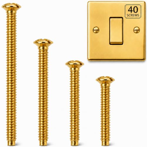 Pack of 40 M3.5 Polished Brass Electrical Machine Screws - Mixed Lengths | Lengths 30mm, 40mm, 50mm and 75mm for light switch and plug socket faceplates