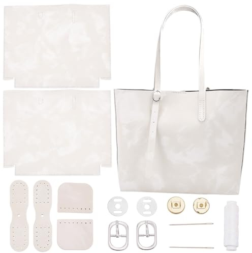 WEBEEDY Selber Machen PU Leder Tragetasche Tasche Bausatz Handgefertigt Handtasche Nähen Material Werkzeuge Set Geldbörse Herstellung Handwerk mit Anleitung für Erwachsene, 38x8x28cm (Beige)