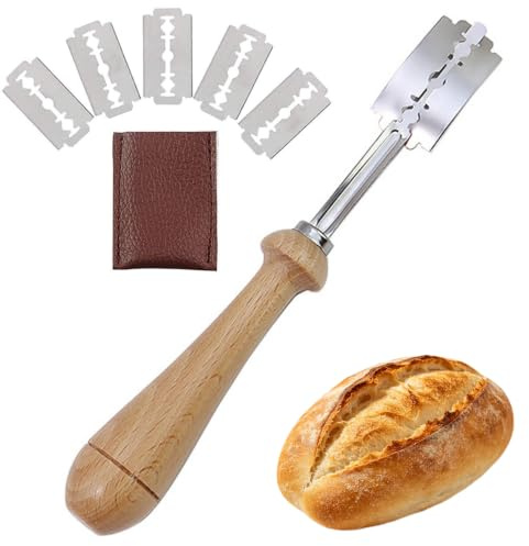 LAIYORA Taglierino per Pane Lama Acciaio Manico Legno per Panettieri | Lama: tagli puliti, più impugnatura: comoda e antiscivolo. Utilizzo: baguette, pasta acida, pane
