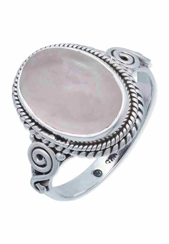 mantraroma Silber Ring Damen 925 Rosenquarz Edelstein rosa ausgefallen verspielt