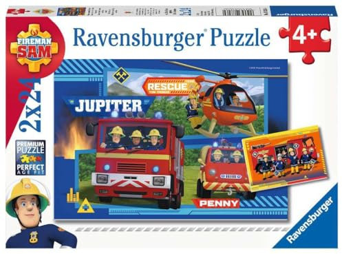 Ravensburger Kinderpuzzle - 07826 Wasser marsch mit Sam - Puzzle für Kinder ab 4 Jahren, Feuerwehrmann Sam Puzzle mit 2x24 Teilen