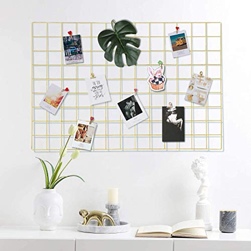 WUZILIN - Estante de Rejilla de Pared para Manualidades, de Hierro, para Colgar Fotos en el tablón de Notas, en la Familia, Cocina, Oficina, etc. Dorado, 45 * 65CM…