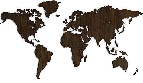 Giallobus - Weltkarte - HOLZDEKORATION MDF WALNUSSHOLZ - 190X105 cm