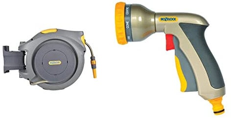 Hozelock Auto Reel with 30 m Hose, Yellow/Grey & Multi Plus Spray Gun