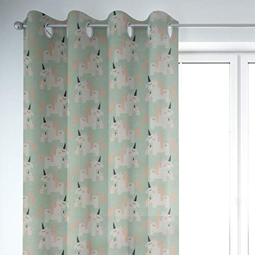 SCHÖNER LEBEN. Kinderzimmer-Vorhang Einhörner Mint weiß rosa 245cm oder Wunschlänge, Aufhängung:Ösen
