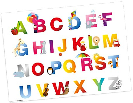 Tischset | Platzset abwaschbar - Kinder ABC - aus erstklassigem Vinyl (Kunststoff - BPA-frei) - rutschfeste Tischunterlage - Tischmatte - Made in Germany