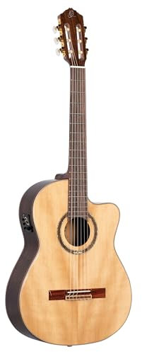 Ortega Guitars Konzert Gitarre Elektro-Akustisch – 4/4, Medium Neck – Performer Series – Inklusive Gig Bag – Massive Sitka Fichte, Walnuss, Hochglanz Natur (RCE158MN)