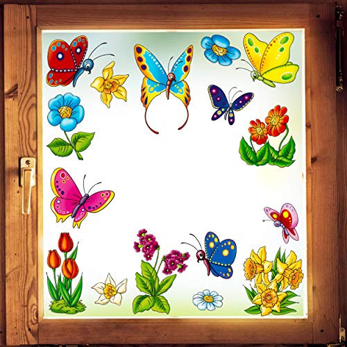 alles-meine.de GmbH 8 TLG. Stück - Fenstersticker Motivwahl Blumen & Schmetterlinge - statisch haftend - selbstklebend + wiederverwendbar - Stück Sticker Fensterbilder Aufkle..