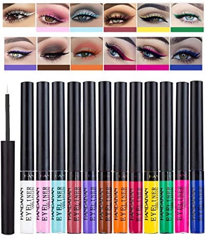 Mattes flüssiges Eyeliner-Set, 12 Farben, farbige Eyeliner, hochpigmentierte, wischfeste, bunte Eyeliner, langlebiger, wasserdichter, flüssiger Eyeliner, Stift, Gesicht, Lippen, Kunst-Make-up # A
