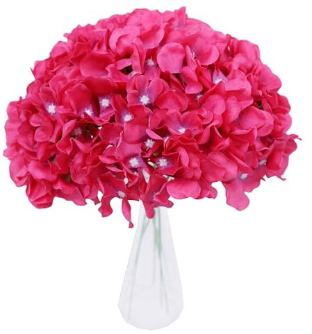 AVIVIHO Künstliche Hortensien in Hot Pink, 10 Stück, volle künstliche Hortensien, Seidenblumen mit Stielen für Hochzeit, Zuhause, Party, Tafelaufsätze, Bogen, Frühling, Ladendekoration