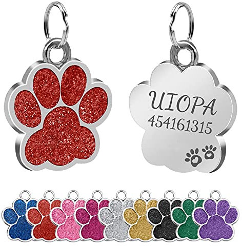 Uiopa 2 Stücke Hundemarke mit Gravur, Hundemarke Personalisiert Pfote Adressanhänger Hund Dog Tag mit Gravur, Katze Anhänger mit Eingraviertem Namen und Telefonnummer für Hunde und Katzen (Rot)