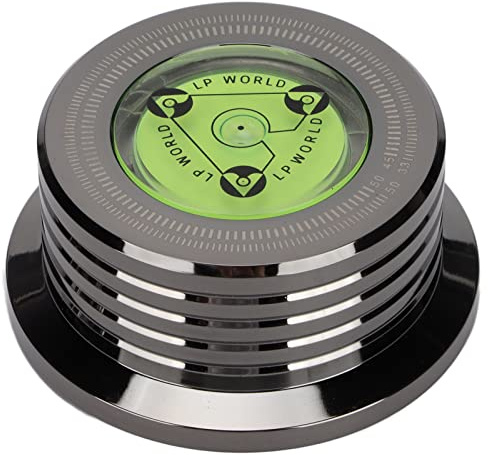 Heayzoki Schallplattenstabilisator,Schallplattengewichtsstabilisator Aluminium-Plattenspieler-Disc-Klemme mit Blasennivellierung für LP-Plattenspieler(Helles Schwarz)