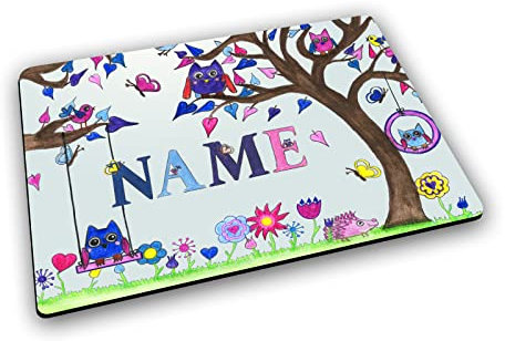 Textil Tischset mit Name/Gummirückseite/Platzdeckchen Platzset/personalisiert (Eule)