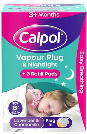Calpol Vapour Plug In Nightlight & 3 Refill Pads | Helps Ease Breathing, Night-Time Comfort, Up to 8 Hours, 3+ Months, Lavender & Chamomile