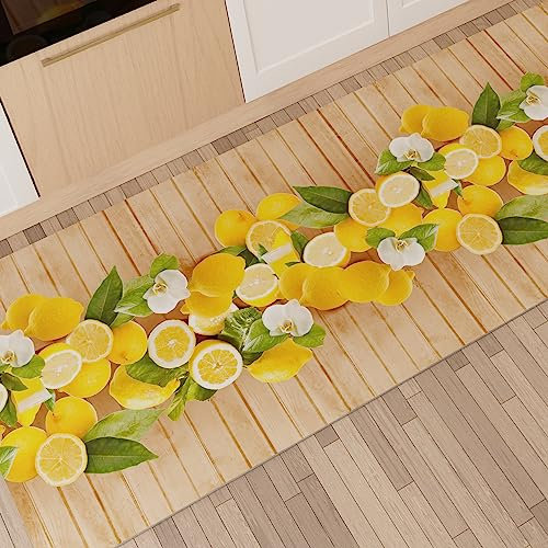 PETTI Artigiani Italiani - Küchenteppich Läufer Küchenläufer rutschfest und waschbar 52 x 80 cm Design Lemon 100% Made in Italy