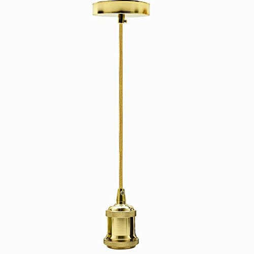 LEDSONE Metal Vintage French Gold Ceiling Hanging 7cm H E27 pendant Lamp Holder Industrial Style 95cm Adjustable Cable Easy Fitting Kit.