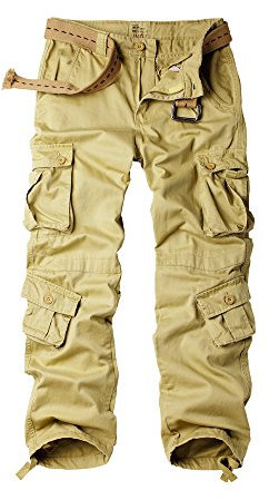 Aeslech Mens Cargo Work Combat Trousers Tactical Army Military Casual Cotton Workwear with 8 Pockets Khaki 34