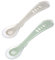 BÉABA, Lot de 2 Cuillères en Silicone Bébé/Enfant 2ème âge, à partir de 12 mois, Souple, Bout arrondi, Manche long et Ergonomique, Boite de transport incluse, Velvet grey/Sage green