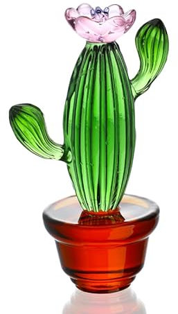 KRISININE 10,9 cm fatto a mano in vetro soffiato arte cactus statuetta cristallo decorazione ornamenti da collezione vetro casa tavolo simulazione piante decorazione ornamenti regalo per mamma donne