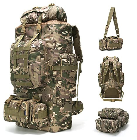 HongXingHai 100 l Camping-Wanderrucksack, Molle-Militär-Rucksack, wasserdicht, leicht, Wanderrucksack, Cp Camo, L