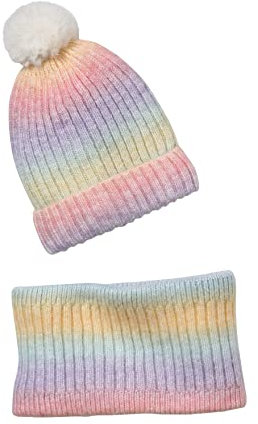 Vertbaudet Mädchen Set: Mütze & Loopschal, Regenbogen mehrfarbig 128/140