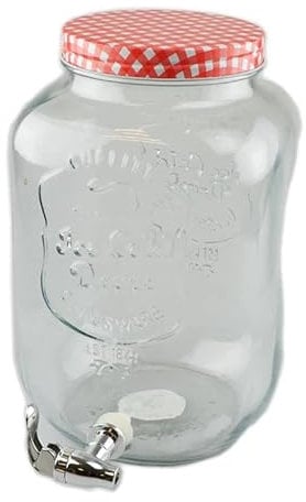 YöL Large Glass Drinks Dispenser 8L Party BBQ Outdoor Style with Tap and Red Lid Easy Filling Wide Mouth Summer Cocktail Juice Water