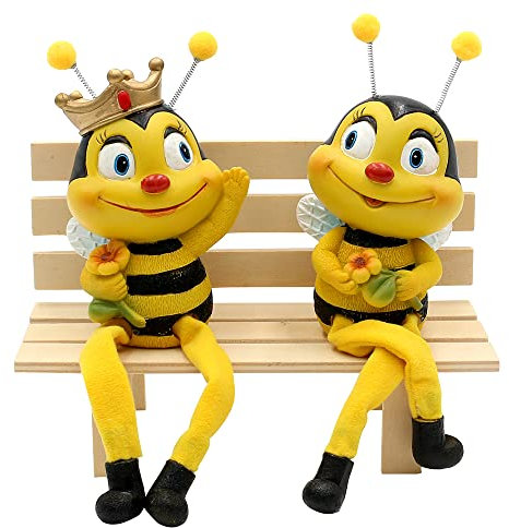 Dekofigur Kantenhocker Bienen-Bienenpaar mit Blume, 2er Set, Polyresin, Größe: ca. 6 x 5 x 18 cm