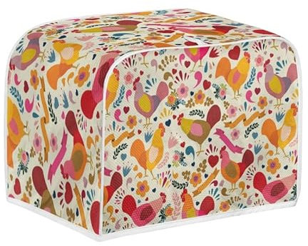 Kuiaobaty Chicken Floral Pattern Toaster Cover 4 Slice, Farm Roosters Print Dust Proof Case for Bread Machine Kitchen Accessories