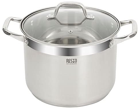 RESTO Edelstahltopf 24 cm - Suppentopf, Universaltopf 7 l - Schmortopf mit Deckel - Topf für alle Herdarten auch Induktion - beschichteter Topf mit hitzebeständigem Glasdeckel, Messskala