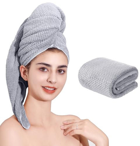 Laojbaba Mikrofaser-Haartuch, schnell trocknend, geeignet für alle Arten von Haaren, Ultra-saugfähig, langes und Dickes Haar, 61 x 122 cm, Grau, 1 Stück