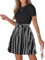 CUPSHE Damen Sommerkleid Rundhals Kurzarm Taillenschnürung Geometrische Muster T Shirt Kleid Freizeitkleider Tunika Mini Dress Schwarz M