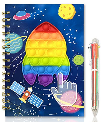 GINMLYDA Pop Secret Diary for Boys with Pen, 8.25x5.7 Inches 160 Pages Spacecraft Fidget Kids Notebook and Pen Set for Boys Birthday Presents A5 Spiral Kids Journal for Boys Gifts 6-12 Year Old