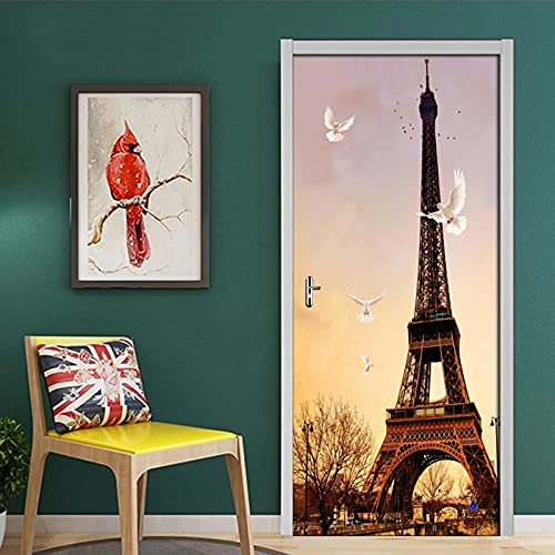 Türtapete Sonnenuntergang Paris Eiffelturm Selbstklebend Türposter 3D Türaufkleber Fototapete 3D Effekt Türfolie Wandtattoo Wandbild 90X200Cm Diy Wohnzimmer Schlafzimmer Büro Wohnkultur Dekoration