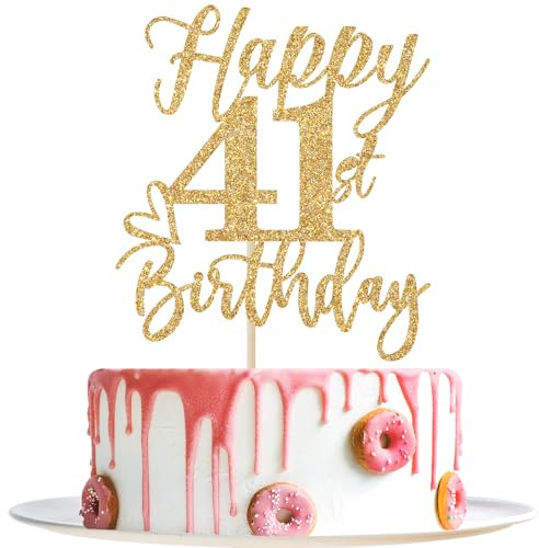 Happy 41st Birthday Cake Topper 41st Birthday Dekorationen Cheers to 41 Years, Hello 41, 41st Happy Birthday Party Supplies Gold Glitter