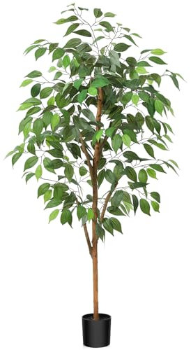 Fopamtri Artificial Ficus Plant 120 cm Large Fake Plants Indoor with Natural Wood Trunk, Fake Potted Ficus Tree for Home Bedroom Office Balcony Garden Decorations (1 Pack)