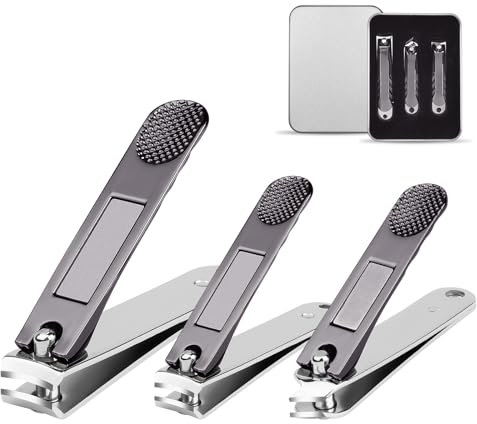 LOPHE Professional Nail Clippers Set, 3Pcs Nail Cutter Kit, Stainless Steel Nail Care Tools with Travel Case, Heavy Duty Manicure Pedicure Set, Portable Toenail Clipper for Men Women Thick Fingernail
