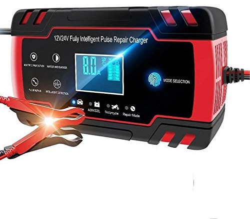 Chargeur Batterie Voitures,Chargeur Batterie 12v 12V 8A 24V 4A Rapide d'affichage Chargeur de Batterie de Voiture entièrement Chargeurs de réparation Automatique Intelligent