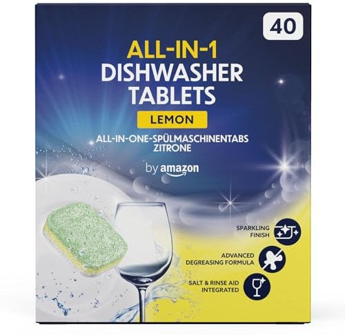 by Amazon ALL-IN-ONE Lemon Dishwasher Tablets, 40 tablets