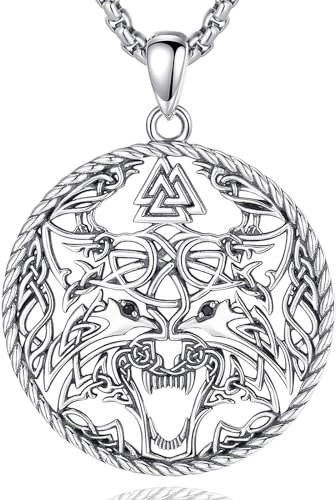 EUDORA Harmony Ball Wikinger Wolf Valknut Knoten Kette für Damen Herren Sterling Silber 925, Nordisches Wolf Amulett Energie Valknut Rune Anhänger Vintage Schmuck Geschenk für Frauen Ehefrau, 22 Zoll
